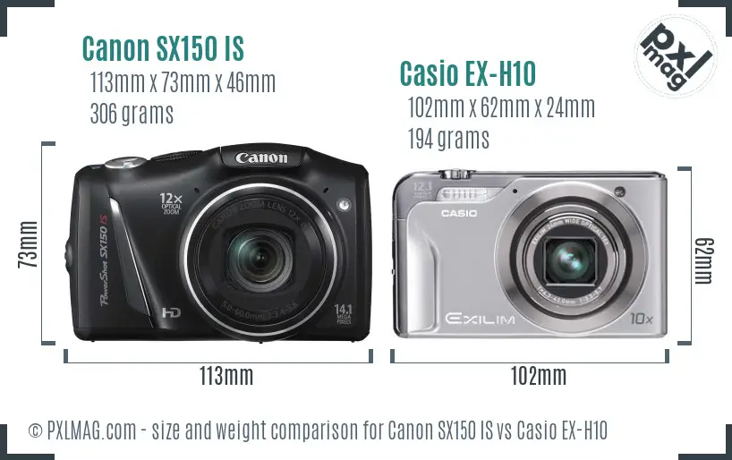 Canon SX150 IS vs Casio EX-H10 size comparison Canon SX150 IS vs Casio EX-H10 size comparison