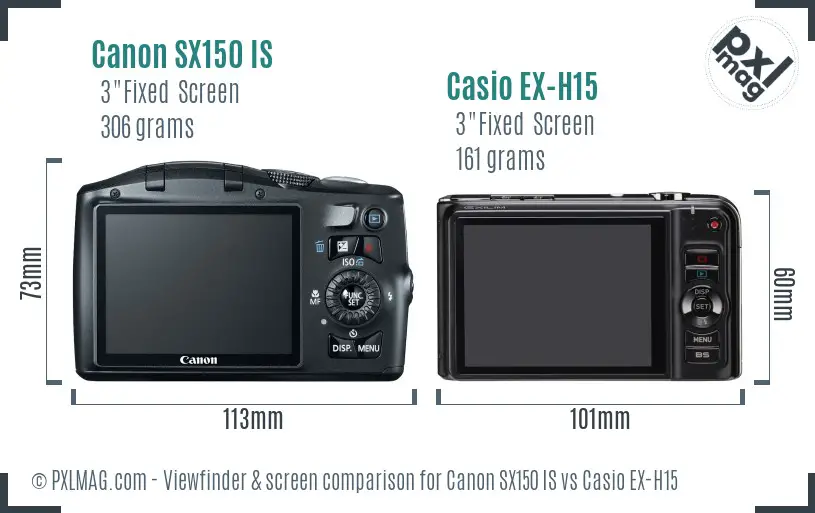 Canon SX150 IS vs Casio EX-H15 Screen and Viewfinder comparison