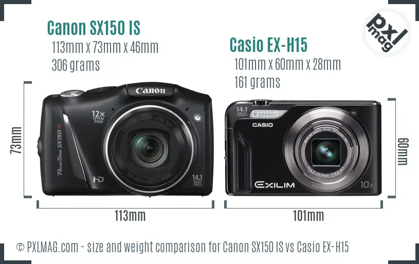 Canon SX150 IS vs Casio EX-H15 size comparison