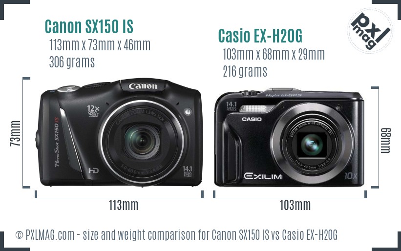 Canon SX150 IS vs Casio EX-H20G size comparison