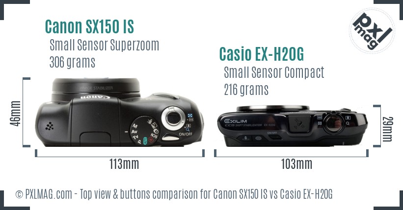 Canon SX150 IS vs Casio EX-H20G top view buttons comparison