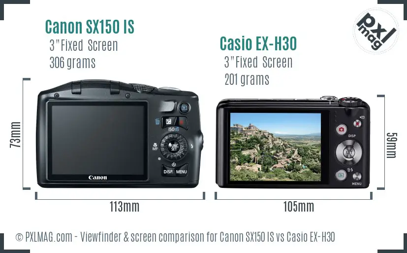 Canon SX150 IS vs Casio EX-H30 Screen and Viewfinder comparison