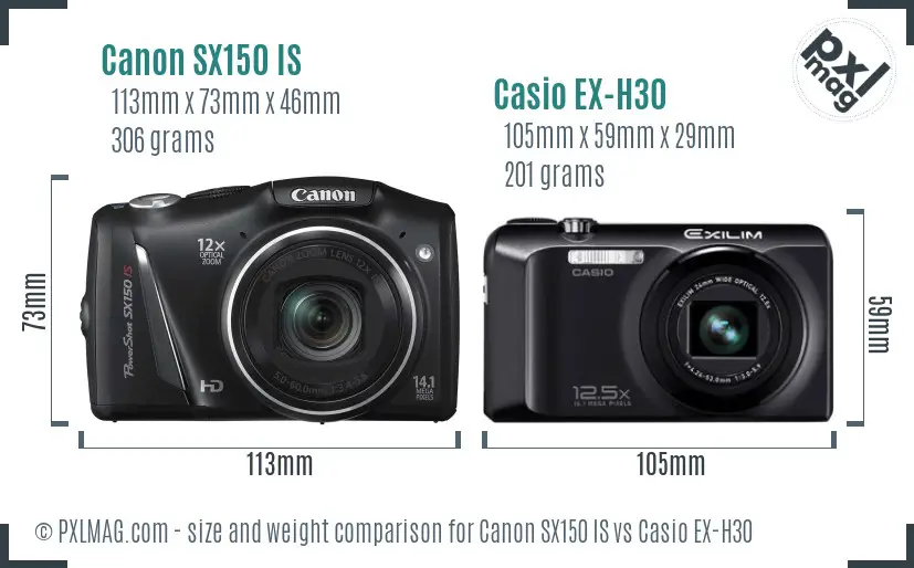 Canon SX150 IS vs Casio EX-H30 size comparison