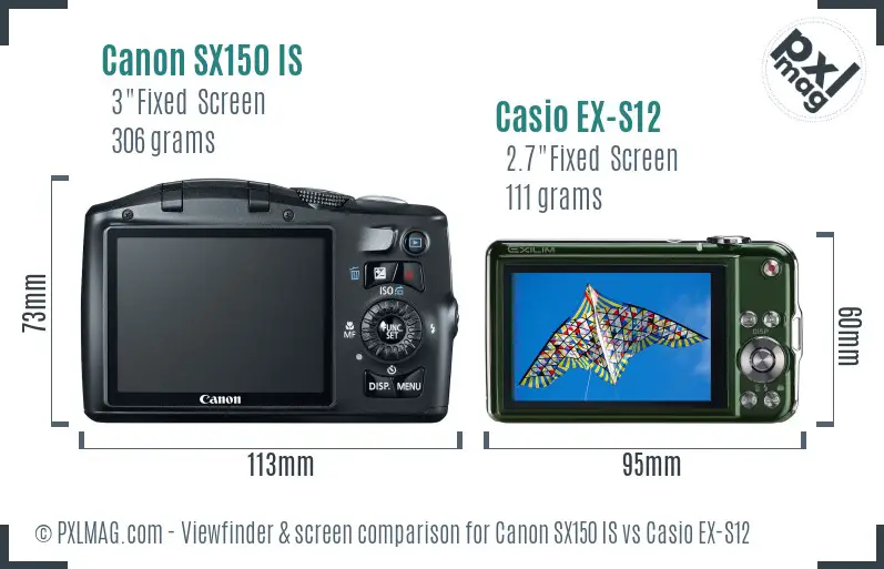 Canon SX150 IS vs Casio EX-S12 Screen and Viewfinder comparison