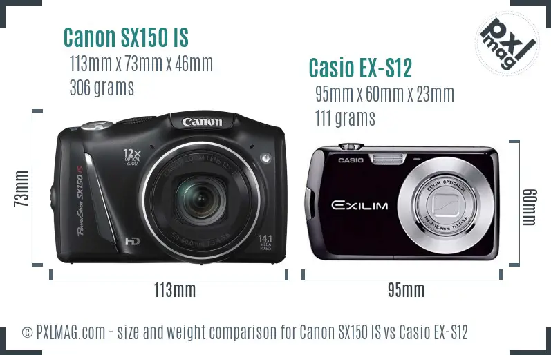 Canon SX150 IS vs Casio EX-S12 size comparison
