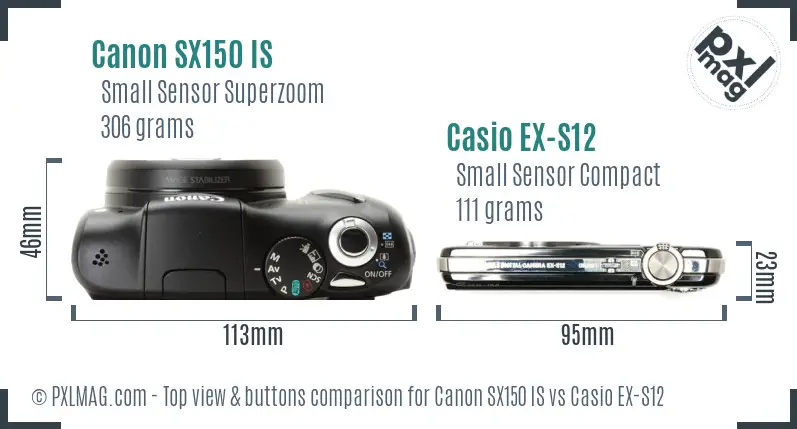 Canon SX150 IS vs Casio EX-S12 top view buttons comparison
