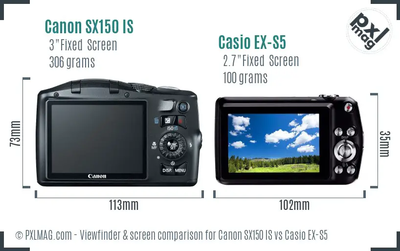 Canon SX150 IS vs Casio EX-S5 Screen and Viewfinder comparison