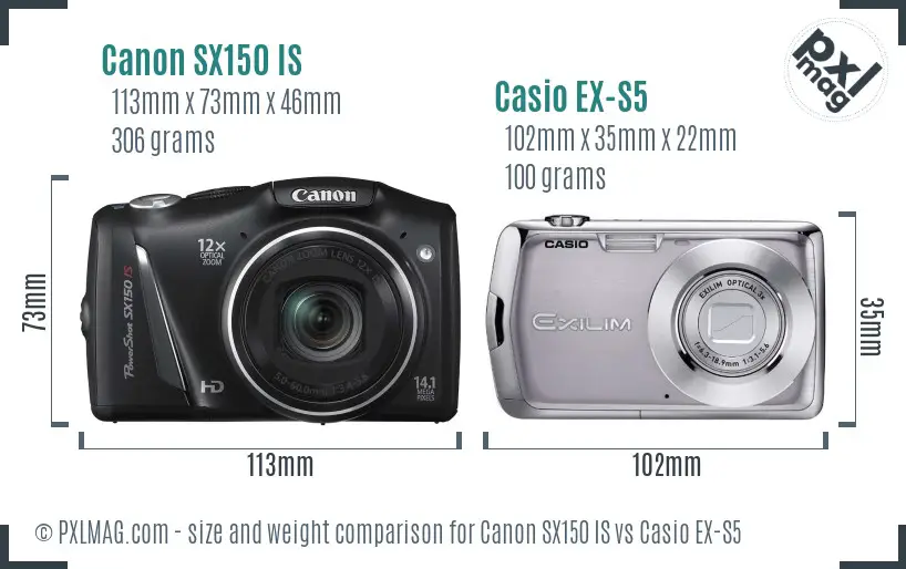 Canon SX150 IS vs Casio EX-S5 size comparison