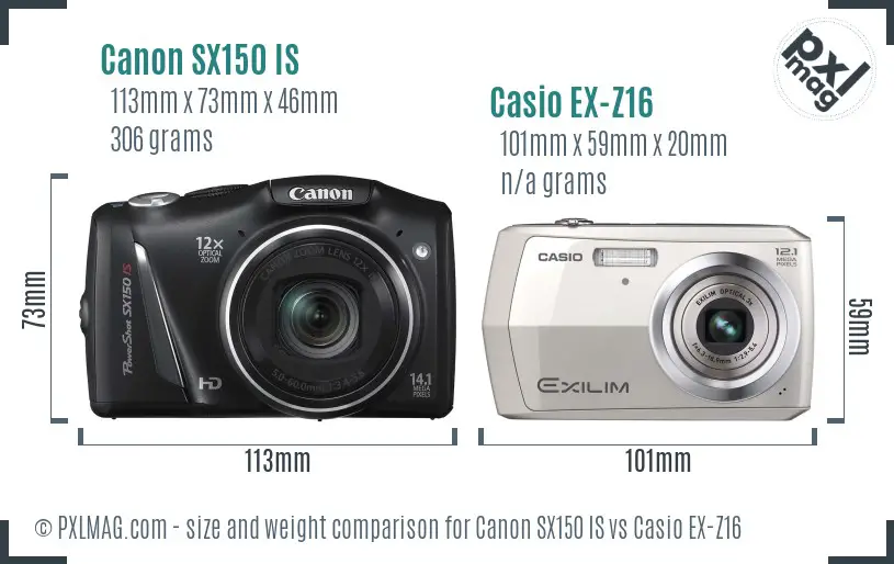 Canon SX150 IS vs Casio EX-Z16 size comparison Canon SX150 IS vs Casio EX-Z16 size comparison