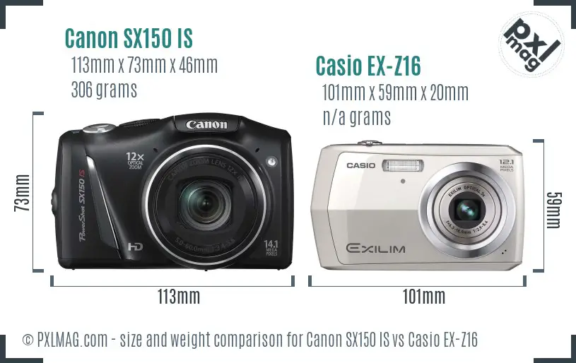Canon SX150 IS vs Casio EX-Z16 size comparison