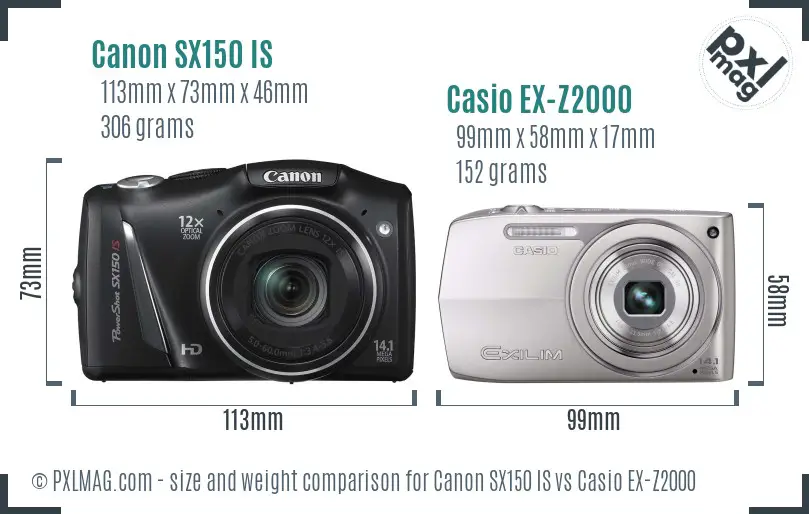 Canon SX150 IS vs Casio EX-Z2000 size comparison