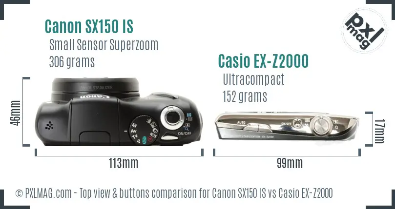 Canon SX150 IS vs Casio EX-Z2000 top view buttons comparison