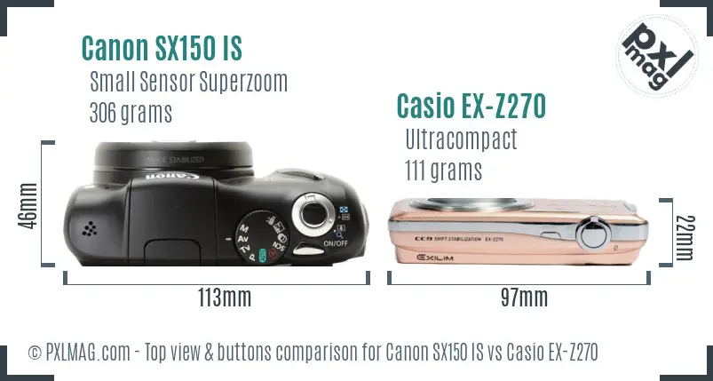 Canon SX150 IS vs Casio EX-Z270 top view buttons comparison