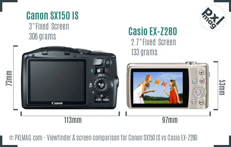 Canon SX150 IS vs Casio EX-Z280 Screen and Viewfinder comparison