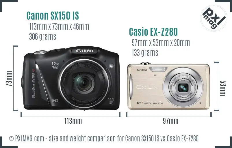 Canon SX150 IS vs Casio EX-Z280 size comparison