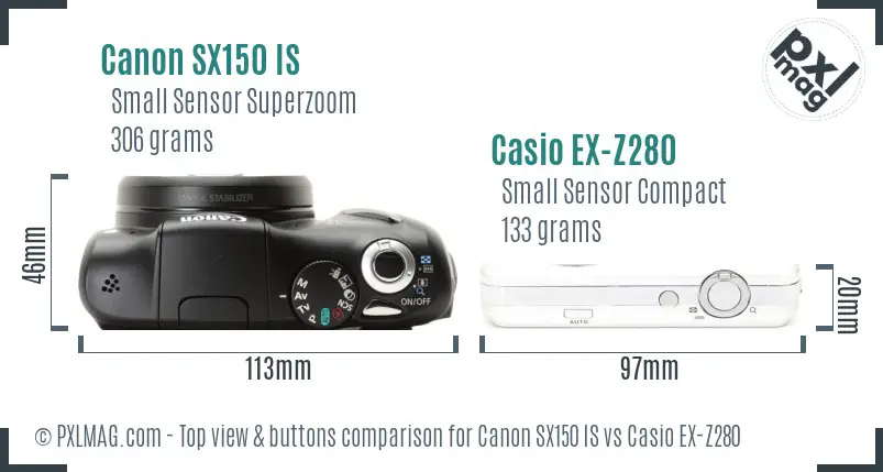 Canon SX150 IS vs Casio EX-Z280 top view buttons comparison