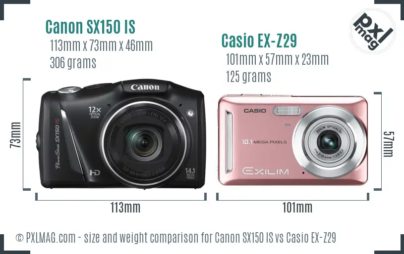 Canon SX150 IS vs Casio EX-Z29 size comparison