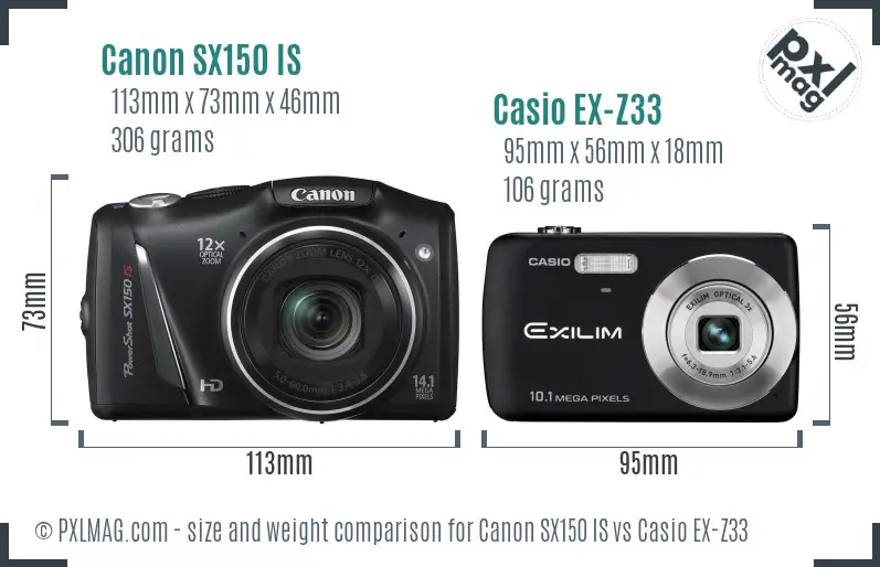 Canon SX150 IS vs Casio EX-Z33 size comparison