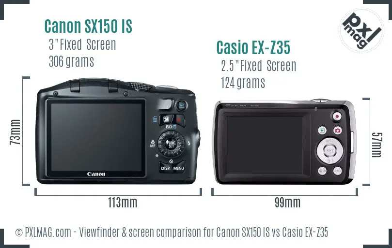 Canon SX150 IS vs Casio EX-Z35 Screen and Viewfinder comparison