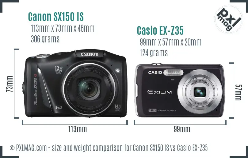 Canon SX150 IS vs Casio EX-Z35 size comparison