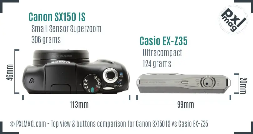 Canon SX150 IS vs Casio EX-Z35 top view buttons comparison