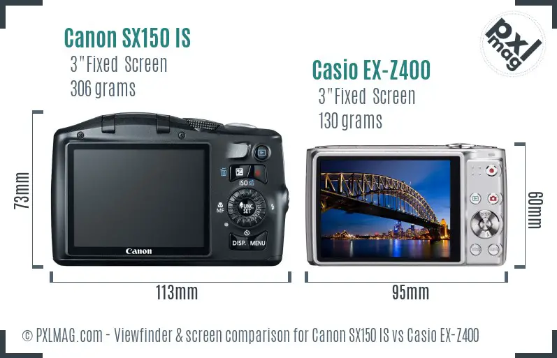 Canon SX150 IS vs Casio EX-Z400 Screen and Viewfinder comparison