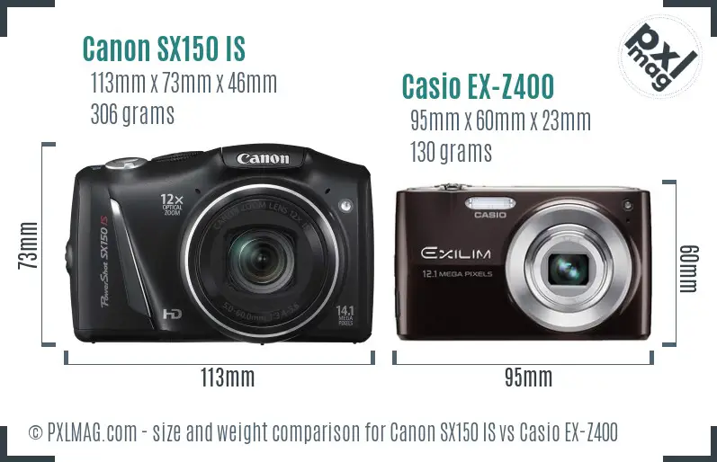 Canon SX150 IS vs Casio EX-Z400 size comparison