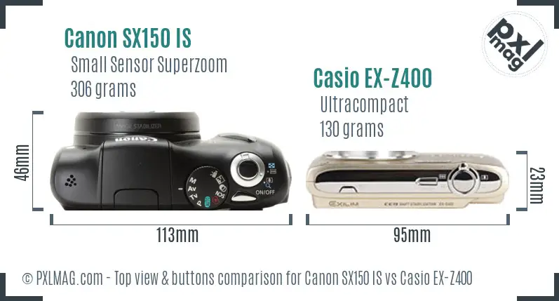 Canon SX150 IS vs Casio EX-Z400 top view buttons comparison