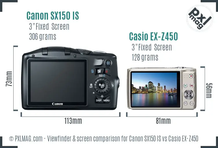 Canon SX150 IS vs Casio EX-Z450 Screen and Viewfinder comparison