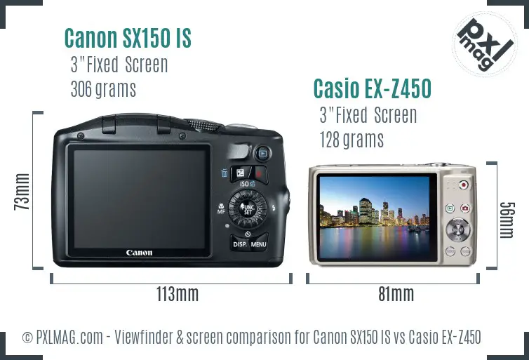 Canon SX150 IS vs Casio EX-Z450 Screen and Viewfinder comparison Canon SX150 IS vs Casio EX-Z450 Screen and Viewfinder comparison