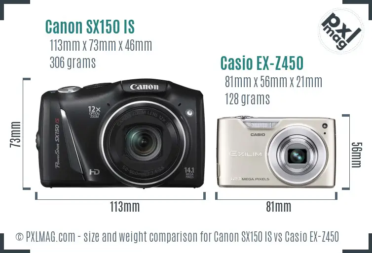 Canon SX150 IS vs Casio EX-Z450 size comparison
