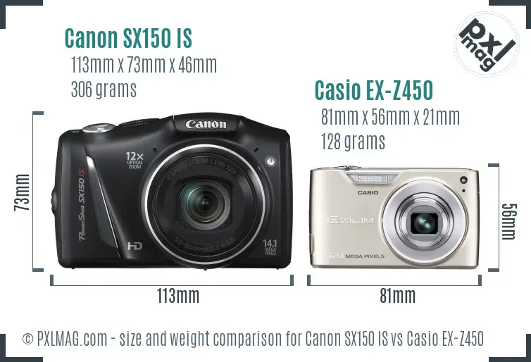 Canon SX150 IS vs Casio EX-Z450 size comparison Canon SX150 IS vs Casio EX-Z450 size comparison