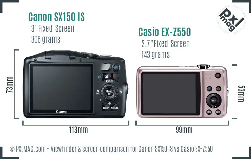 Canon SX150 IS vs Casio EX-Z550 Screen and Viewfinder comparison