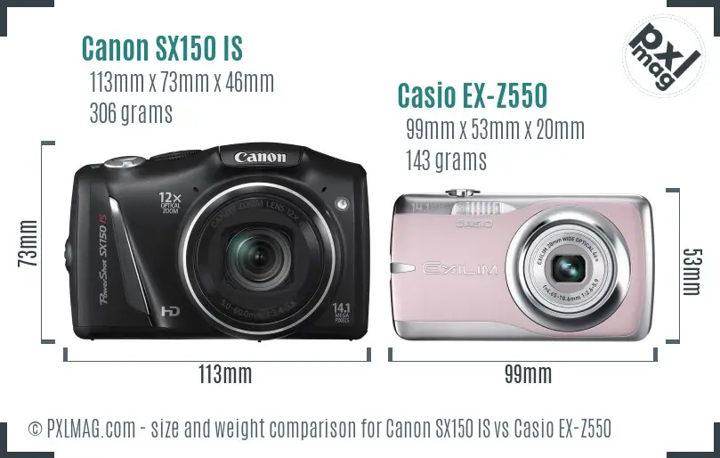 Canon SX150 IS vs Casio EX-Z550 size comparison