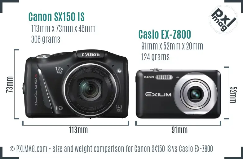 Canon SX150 IS vs Casio EX-Z800 size comparison