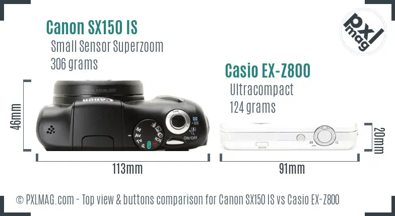 Canon SX150 IS vs Casio EX-Z800 top view buttons comparison