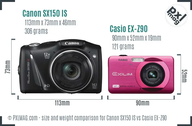 Canon SX150 IS vs Casio EX-Z90 size comparison