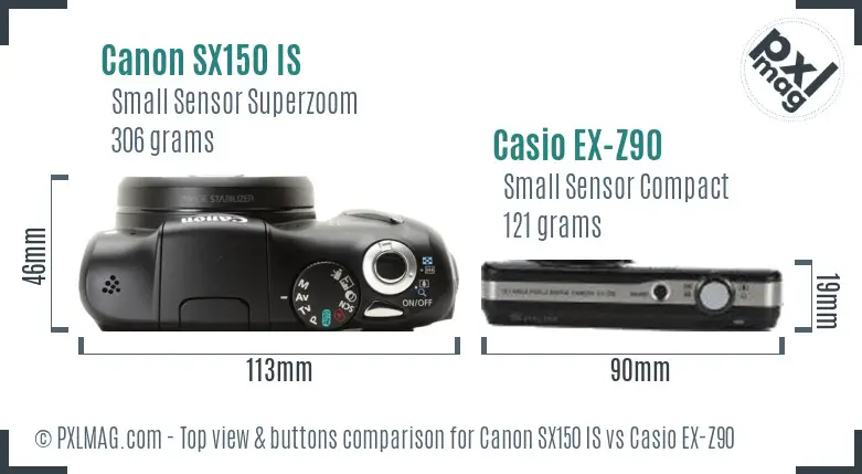 Canon SX150 IS vs Casio EX-Z90 top view buttons comparison