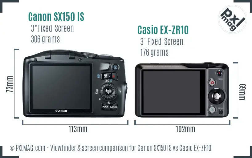 Canon SX150 IS vs Casio EX-ZR10 Screen and Viewfinder comparison