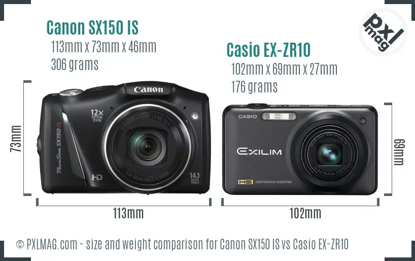 Canon SX150 IS vs Casio EX-ZR10 size comparison