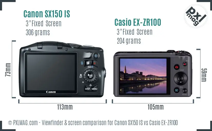 Canon SX150 IS vs Casio EX-ZR100 Screen and Viewfinder comparison