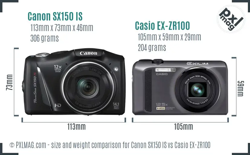 Canon SX150 IS vs Casio EX-ZR100 size comparison