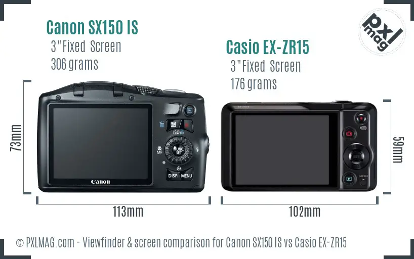 Canon SX150 IS vs Casio EX-ZR15 Screen and Viewfinder comparison