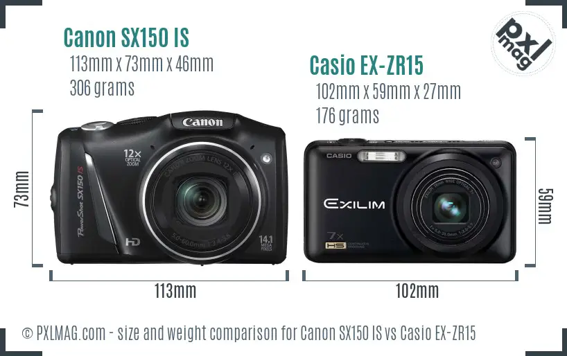 Canon SX150 IS vs Casio EX-ZR15 size comparison