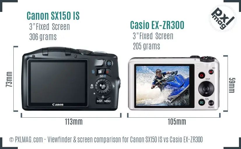 Canon SX150 IS vs Casio EX-ZR300 Screen and Viewfinder comparison