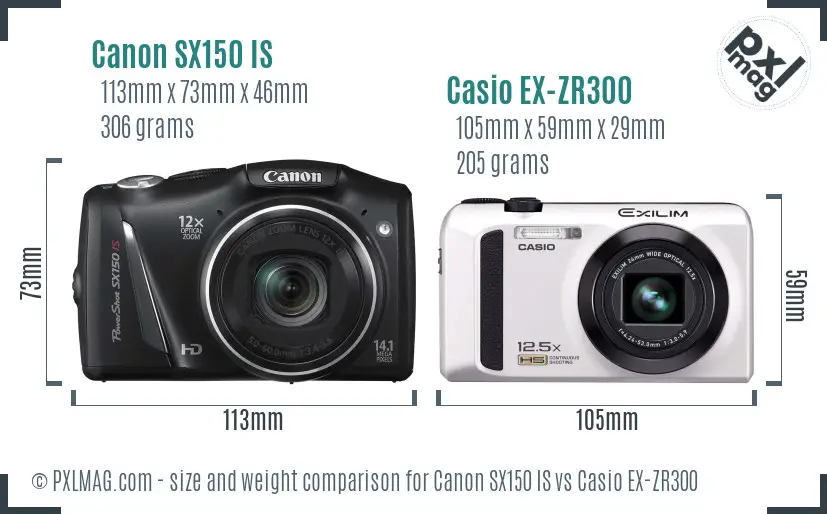 Canon SX150 IS vs Casio EX-ZR300 size comparison