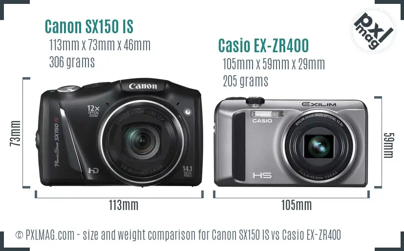 Canon SX150 IS vs Casio EX-ZR400 size comparison