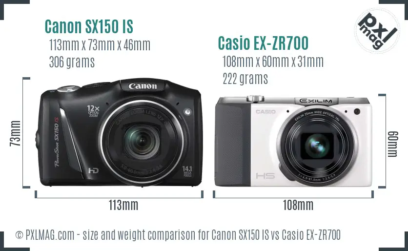 Canon SX150 IS vs Casio EX-ZR700 size comparison