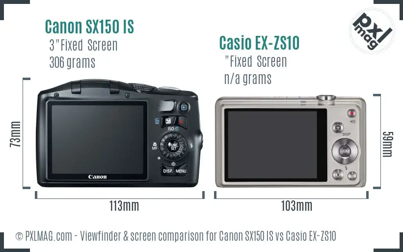 Canon SX150 IS vs Casio EX-ZS10 Screen and Viewfinder comparison