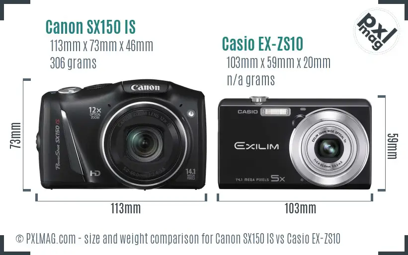 Canon SX150 IS vs Casio EX-ZS10 size comparison